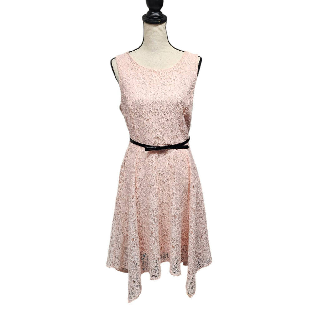 Elle Women Fairy Lace Dress Sz L Pink Handkerchief Hem Feminine Coquette Spring